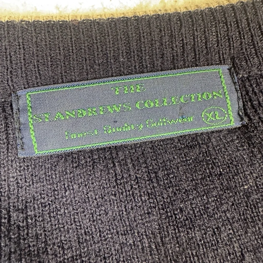 St Andrews Golf Course Lambswool Vest XL Blue Golf Sweater Scotland Vintage Mint